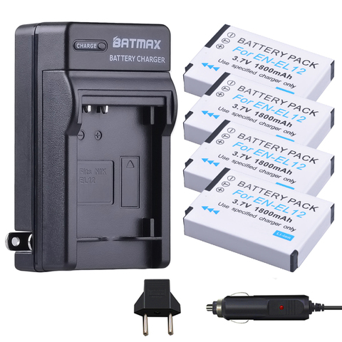 4Pcs EN-EL12 Battery + Charger Kits for Nikon COOLPIX S9900, A900, W300, S9300 S6300, S9200, AW120, AW130, S9700, KeyMission 360 ► Photo 1/6