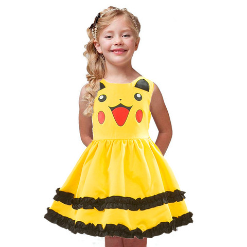 Janpan Anime Pikachu Cospay Dress for Children Baby Girls Halloween Party Kids Pokemon Cute Clothing Bowknot Ruffles Ball Gown ► Photo 1/6
