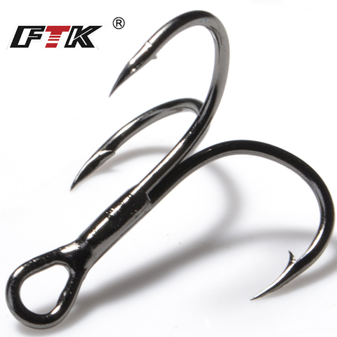 FTK 15-20pcs Overturned Treble Hook High Carbon Steel Black Fishing Hook 2/4/6/8/10# For Lure Triple Hook Fishing Tackle ► Photo 1/6