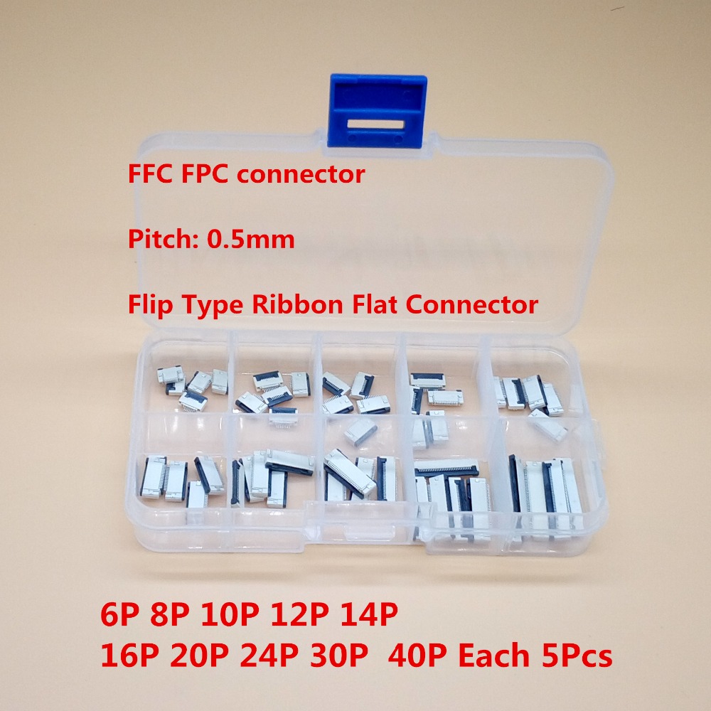 10Pcs FPC FFC 0.5mm Pitch 40 Pin Flip Type Ribbon Flat Connector Bottom Contact 
