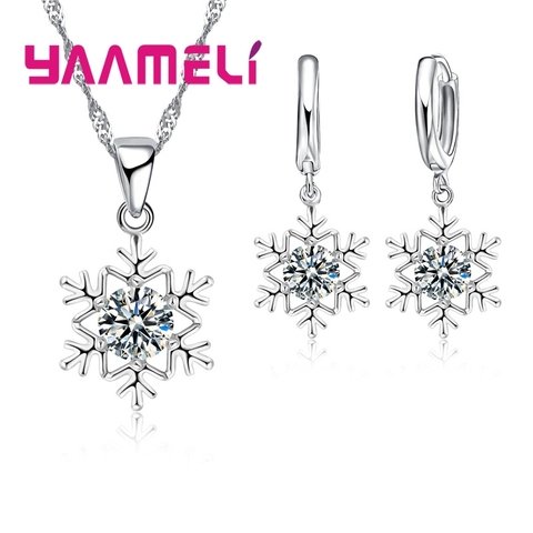 Qualified Snowflake Women 925 Sterling Silver Jewelry Set Zircon CZ Crystal Pendant Necklace Earrings Party Gift ► Photo 1/6