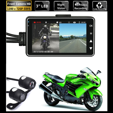 3 Inch 720P Motorcycle Camera Waterproof Motorcycle Dashcam Front & Rear  Camera Night Vision Moto Video Recorder Motorcycle DVR