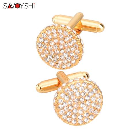 SAVOYSHI Brand Shirt Cufflinks for Mens Cuffs High Quality Round Crystals Cuff links Twins Gift Male Jewelry Free Engraving Name ► Photo 1/6