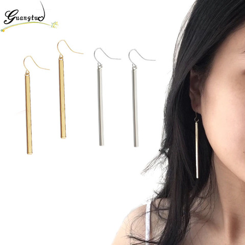 Gold & Silver Long Vertical Bar Drop Earrings For Women Minimalist Piercing Jewelry Geometric Dangle Earrings Brincos Bijoux ► Photo 1/6