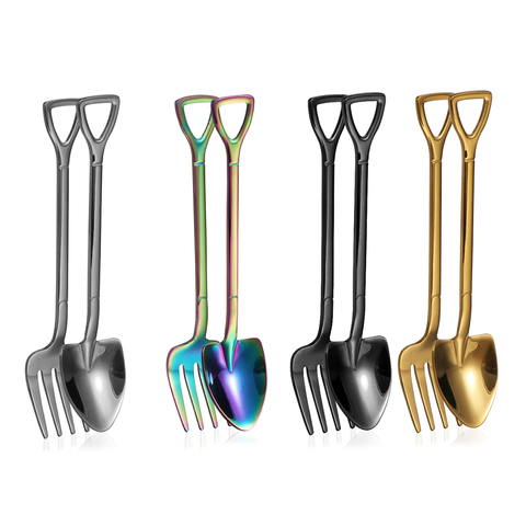 Hot Shovel Shape Ice Cream Spoon&Fork Multi-color Spoon Fork Long Handle Coffee Ice Cream Tool Kitchen Accessories ► Photo 1/6
