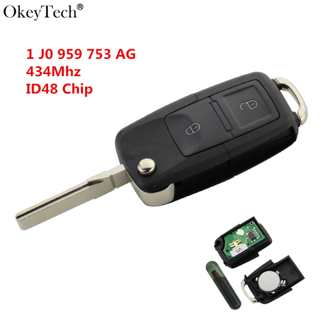 Okeytech 2 Button Remote Key Flip Folding 434Mhz ID48 Transponder Chip For VW Golf 4 5 Passat b5 b6 polo Touran 1 JO 959 753 AG ► Photo 1/6