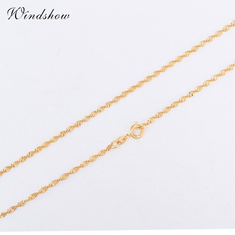 35cm-60cm 3mm Yellow Gold Color Singapore Water Wave Chains Short to Long Necklace Women Girls Kids Child Men Jewelry Colier ► Photo 1/6