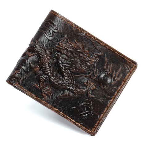 Genuine Leather Men Wallets Dragon Tiger Pattern Small Wallet Retro Card Holder Purse Cross Vertical Long Style Male Wallet 30% ► Photo 1/1