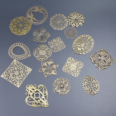 Antique bronze Metal Filigree Flowers Slice Charms base Setting Jewelry DIY Components ► Photo 1/2