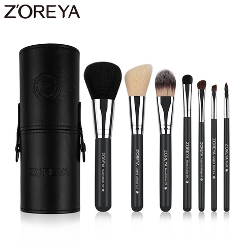 Zoreya Brand 7Pcs Black Natural Goat Hair Lip Professional Makeup Brushes Blush Powder Foundation Eye Shadow Makeup Tools Wool ► Photo 1/6