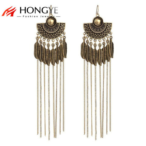 Vintage Feather Earrings      Feather Leaves Chain Tassel Dangling Long Drop Earrings Femme 2022 ► Photo 1/6