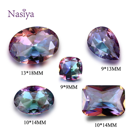 NASIA Mysterious Rainbow Created Stone Beads Spinel Zircon Drop Square Rectangle Oval Loose Gemstone for Ring Jewelry DIY 10 Pcs ► Photo 1/6