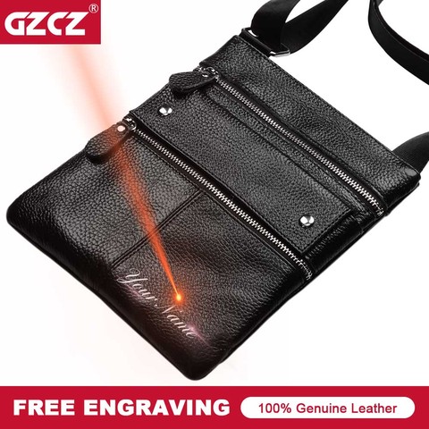 GZCZ Famous Brand Leather Men's Bag Casual Business Mens Messenger Bag High Quality Zipper Crossbody Bag Bolsas Male For Ipad ► Photo 1/6