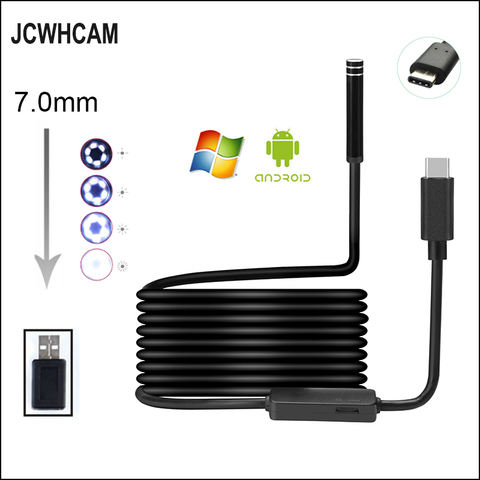 JCWHCAM 6LED 1M 5M 7M 10M Rigid Cable Android  USB Type C USB Endoscope Waterproof Video Camera Snake Inspection Tube Pipe ► Photo 1/1