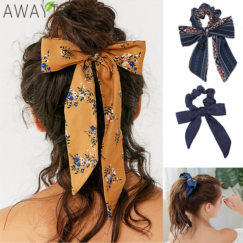 AWAYT Bow Streamers Hair Ring Fashion Ribbon Girl Hair Bands Scrunchies Horsetail Tie Solid Headwear Hair Accessories ► Photo 1/6