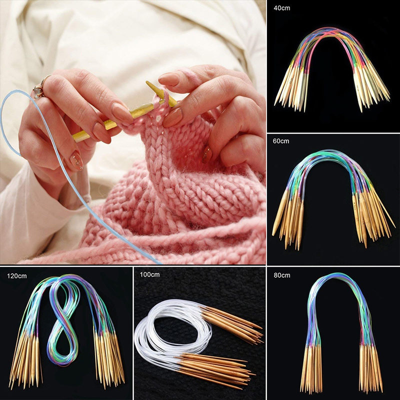 Afghan Tunisian Rug Crochet Hooks Set Colored Tube Bamboo Knitting Needles W 