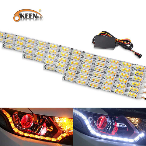 OKEEN 2pcs Waterproof Flexible LED Strips Lights White DRL Daytime Running Light of Sequential Flow Style Switchback Headlight ► Photo 1/6