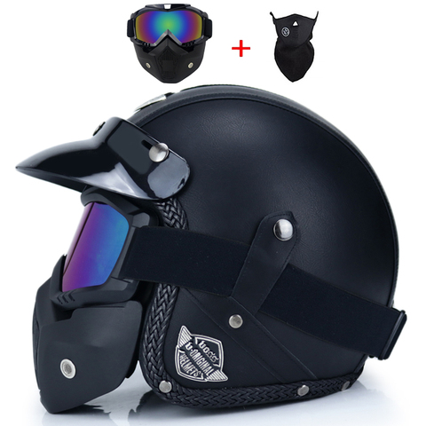 HOT sale Open Face Half PU Leather Helmet Moto Motorcycle Helmets vintage  Motorbike Headgear Casque Casco