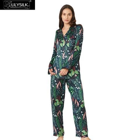 LilySilk 100 Silk Pajamas Set Pijama Women Sleepwear Plant Print Long NEW Luxury Natural Women's Clothing Free Shipping ► Photo 1/6