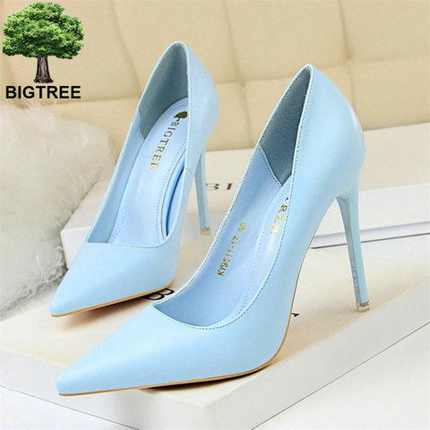 BIGTREE Soft Leather Shallow Fashion Women's High Heels Shoes Candy Colors Pointed Toe Women Pumps Show Thin Female Office Shoe ► Photo 1/6