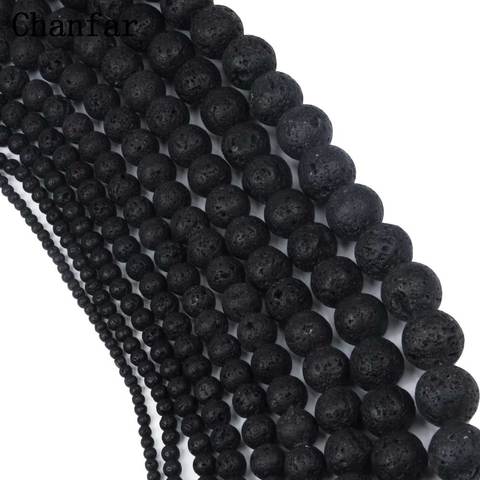 Wholesale A Black Lava Beads Natural Volcanic Rock Stone Beads Loose 4 6 8 10 12 14 16 18 20mm Handmade Jewelry Making ► Photo 1/6