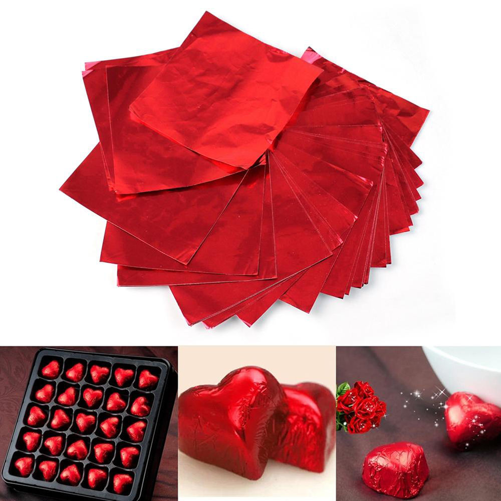 100Pcs Square Foil Candy Wrappers Package For Sweets Chocolate Lolly Party Decor 