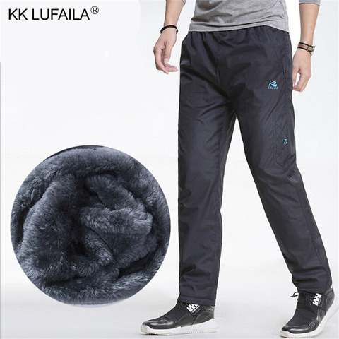Men's Winter Super Warm Pants Fleece Thick Trousers Outdoors Thermal Waterproof Pants Zippers Fitted Sweatpants Joggers Men 3XL ► Photo 1/6