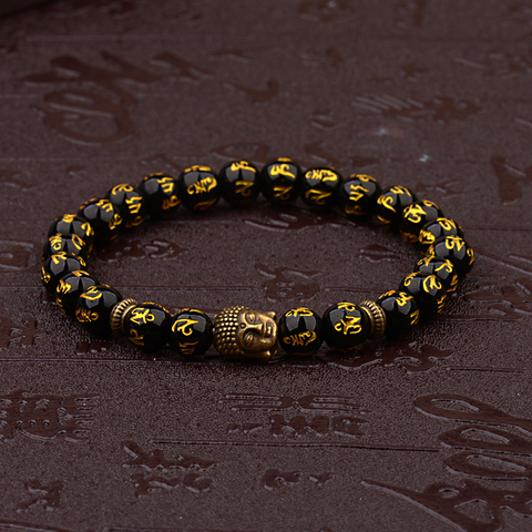 Women's Retro Tibetan Black Beads Carve Mantra Om Mani Amulet Bracelet Men  Vintage Buddhist Meditation Jewelry AB285 ► Photo 1/6