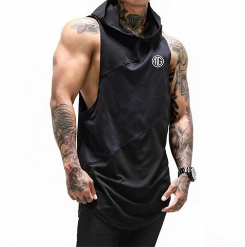 Bodybuilding Stringer Tank Top with hooded Mens Gyms Clothing Fitness Mens Sleeveless Vests Cotton Singlets Muscle Tankops ► Photo 1/6