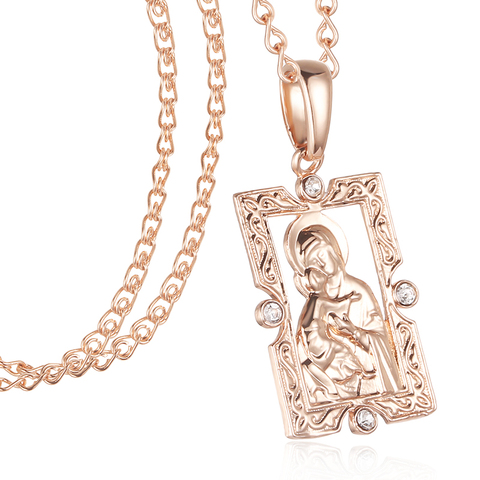 Buy Online Fj 3 Style 2 Color Traditional Women Unisex 585 Rose Gold Color Crystal Square Icon Mother Son Of God Pendants Optional Necklace Alitools