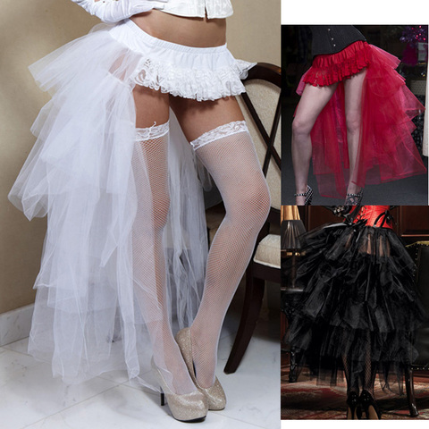 Gothic Sexy Lace Tiered Tulle Skirt Layers Mesh Court Long Tail Skirts Tutu Dacing Costume Faldas Performance Stage Pleated Jupe ► Photo 1/6