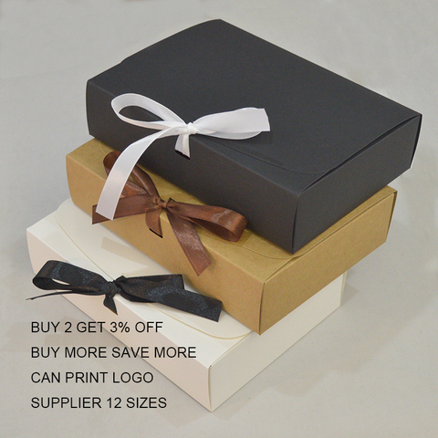 10pcs Customer Gift Box Kraft Large Gift Packaging Box With Ribbon White Gift Packing Boxes Cardboard Paper Carton Box ► Photo 1/6