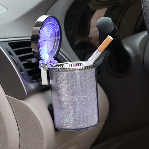 Car Ashtray with LED Light RGB Ambient Light Cigarette Cigar Ash Tray Container Trash can Portable Ashtray Auto Accessories ► Photo 1/6
