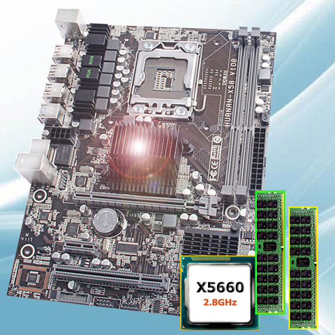 Discount brand motherboard bundle HUANAN ZHI X58 LGA1366 motherboard with CPU Intel Xeon X5660 2.8GHz RAM 8G(2*4G) DDR3 REG ECC ► Photo 1/6