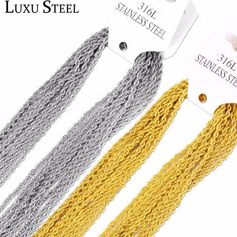 LUXUSTEEL No Fade 10pcs/Lot Stainless Steel Twist Chain Necklaces 2mm Width 45/50/55/60cm Gold Color DIY Pendants Accessories ► Photo 1/6