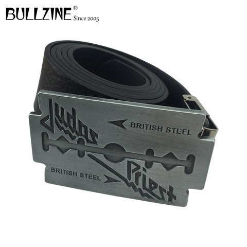 Bullzine judas priest music cowboy jeans gif belt buckle pewter finish free PU belt with connecting clasp FP-03709 drop shipping ► Photo 1/5