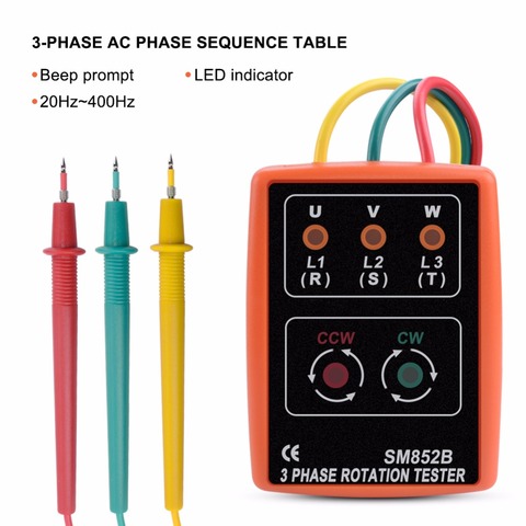 yieryi SM852B Phase sequence tester Indicator 3 Phase Rotation Tester Digital Phase Indicator Detector LED Meter 60V~600VAC ► Photo 1/6