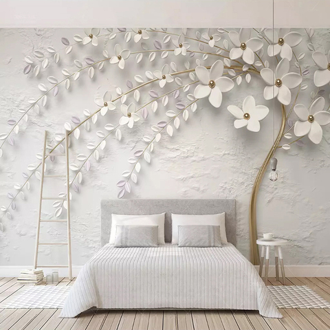 Custom Mural Wallpaper 3D Stereo Embossed White Flower Branch Photo Wall Paper Living Room Bedroom Home Decor 3D Papel De Parede ► Photo 1/6