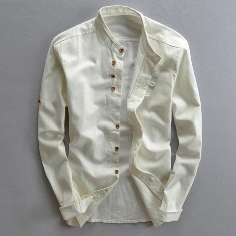Men's Cotton Linen Shirts Long Sleeve Casual Slim Mandarin Collar Shirts High Quality Men Business Cotton Dress Shirts TS-187 ► Photo 1/2