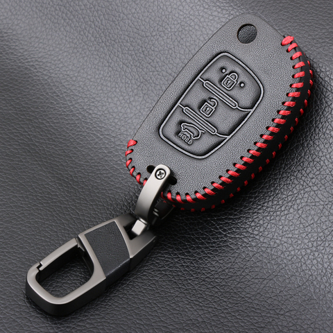 Genuine Leather Car Remote Key Holder Case Cover For Hyundai i20 i30 IX25 IX35 Tucson Verna Solaris Elantra Accent Car Styling ► Photo 1/5
