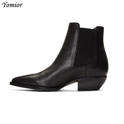 Handmade Winter New Genuine Leather Men Boots Fashion Sexy Pointed Toe Chelsea Boots Formal Business Suit Wedding Boots Big Size ► Photo 1/6