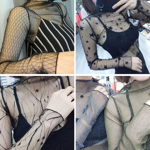Sexy Mesh Transparent Blouses Tops Clothing Unlined Upper Garment Long Sleeve Net Build Korean Fashion Jacket ds50 ► Photo 1/6