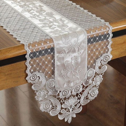 European Embroidery Fine Lace White Simple Coffee Table Runner Mats Flag French TV Cabinet Tablecloth Wedding Holiday Decoration ► Photo 1/2