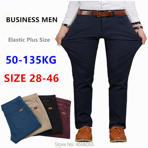 Pants Men Business Straight Cotton Trousers Stretch Man Elastic Slim Fit Casual Big Plus Size 42 44 46 Black Khaki Red Blue Pant ► Photo 1/6