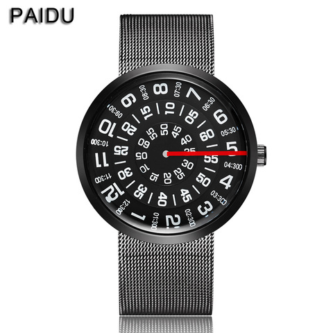 Paidu Fashion Unique Brand Black Silver Quartz Metal Mesh Band Wrist Watch Mens Boy Turntable Dial Digital Gift Wristwatches ► Photo 1/6