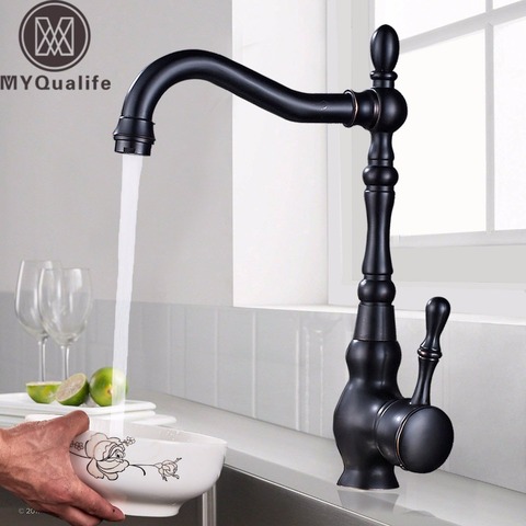 Deck Mount Bathroom Kitchen Faucet Single Handle 360 Rotate Basin Sink Mixer Taps Black Hot and Cold Water Mixers ► Photo 1/6