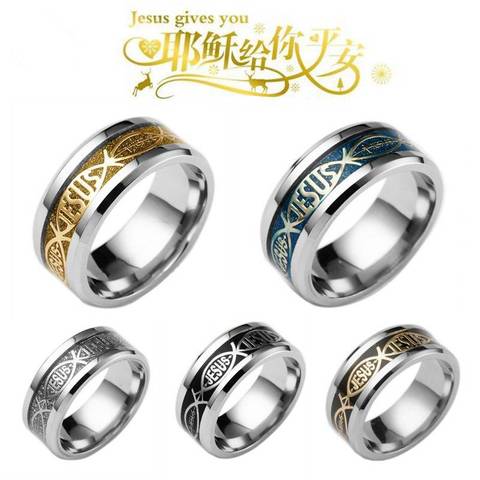 Jesus Letter  316 L Stainless Steel Ring For Religious Christian Men Women Gift Jewelry Serenity Male Bible Cross Ring ► Photo 1/6