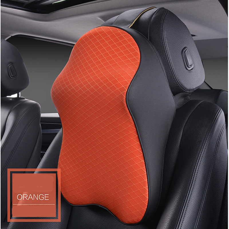 Memory Foam Car Neck Pillow/genuine Leather Auto Cervical Round Roll Office  Chair Bolster Headrest Supports Cushion Pad Black