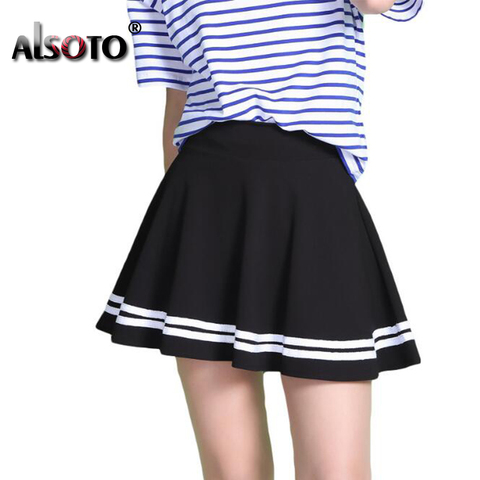 Fashion Summer Style Women Skirt Solid Color Sexy High Waist Midi Pleated Skirts Black School Korean Version Mini A-line Saia ► Photo 1/6