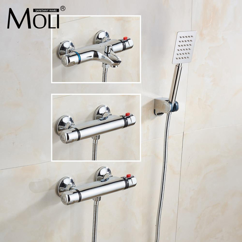 Wall Mounted Chrome Thermostatic Shower Mixer Thermostatic Faucet Shower Taps Automatic Temperature Control Water Valve ML0855 ► Photo 1/6